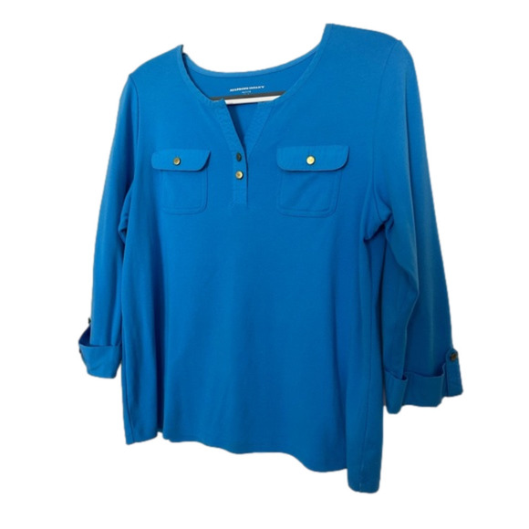 Allison Daley 3/4 Sleeve Top with Breast Pockets and Buttons - Picture 1 of 5